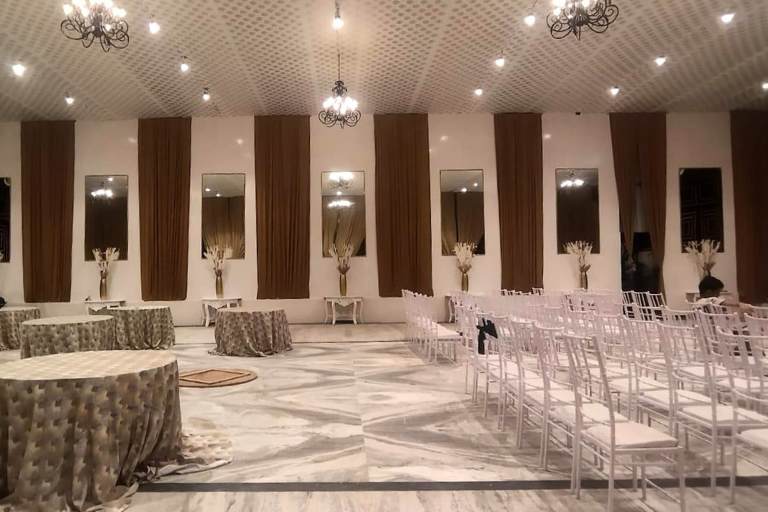 Elegant banquet hall in Jaipur featuring stunning decor for weddings and events at Shamiyana Gardens.